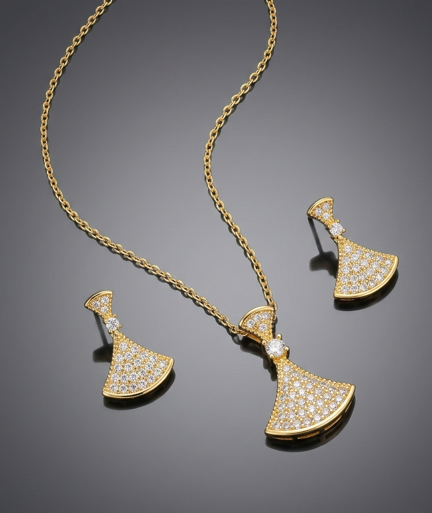 Eternal Gilded Fan necklace & Earring Set
