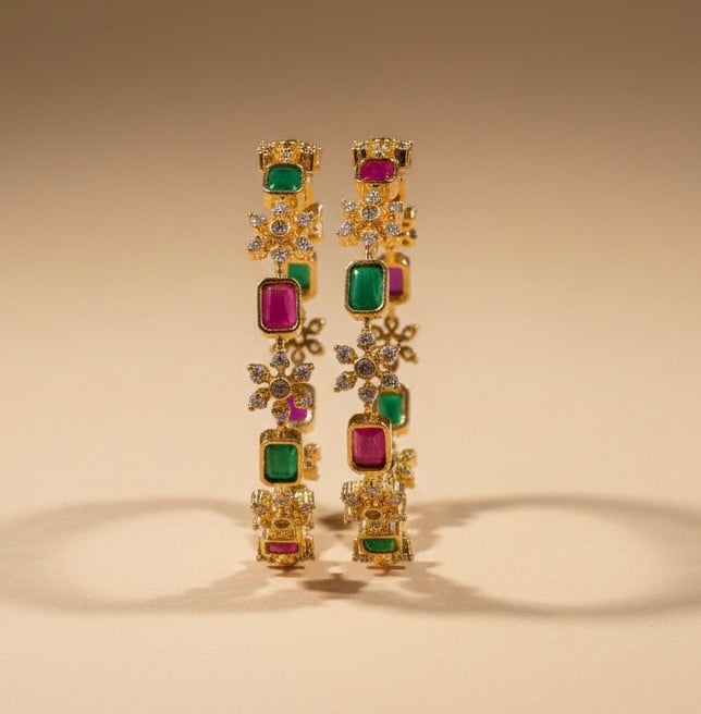 Emerald & Ruby Floral Filigree Bangles