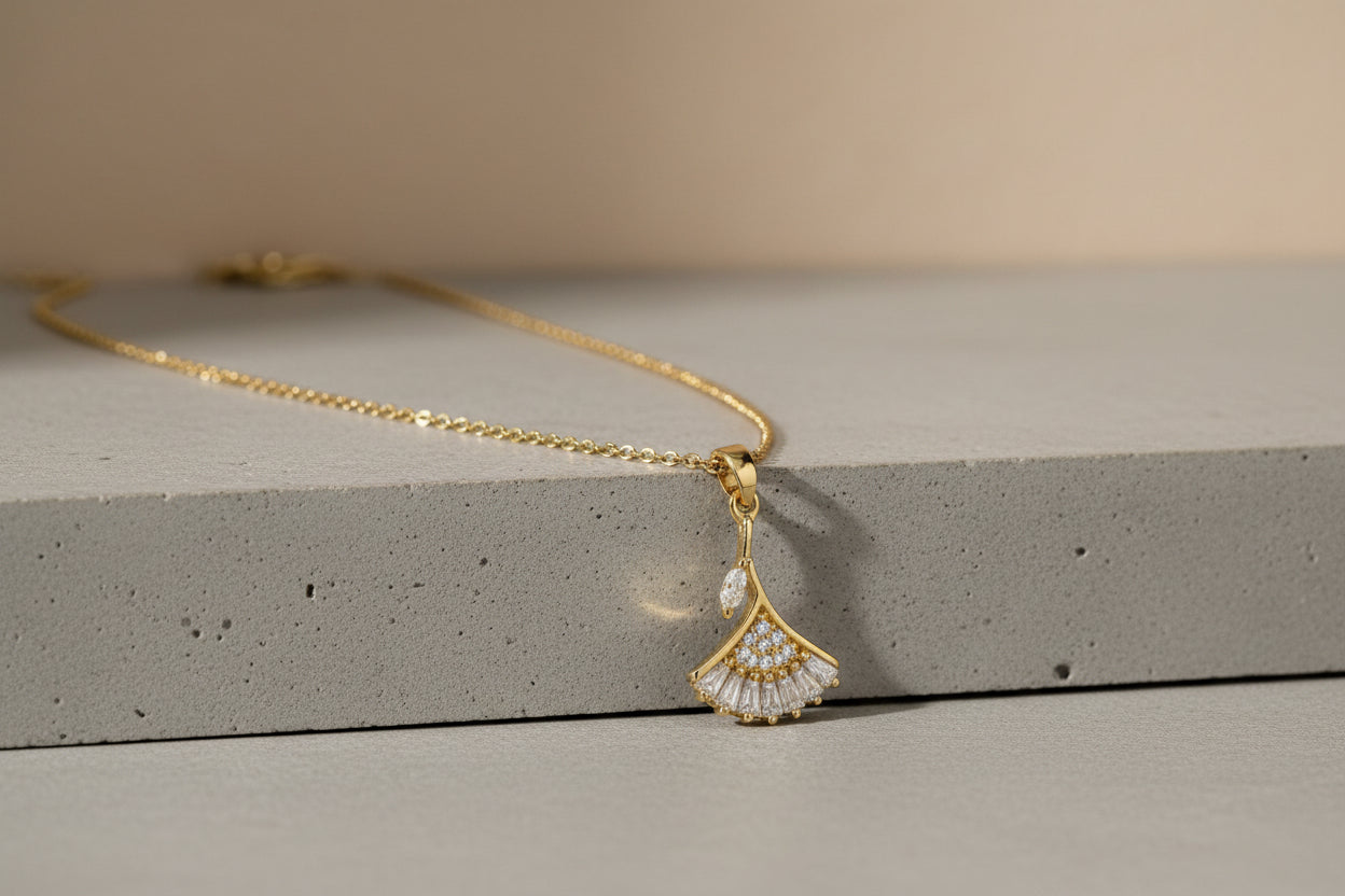 Ethereal Sakura Sparkle Necklace collections : 18K Gold Plated with Marquise Crystals