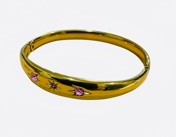 Pink Starburst Dome Bangle in 18K Gold-Plated Anti-Tarnish Stainless Steel