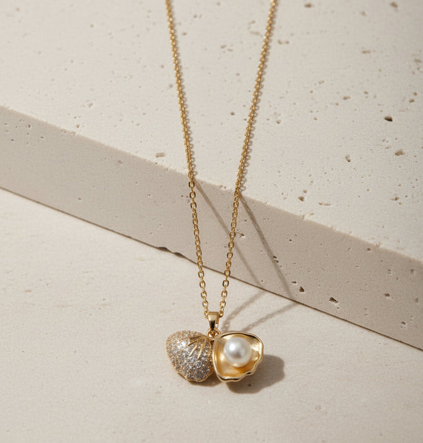 Ocean’s Treasure Pavé Shell & Pearl Pendant: Coastal Luxury for Timeless Radiance