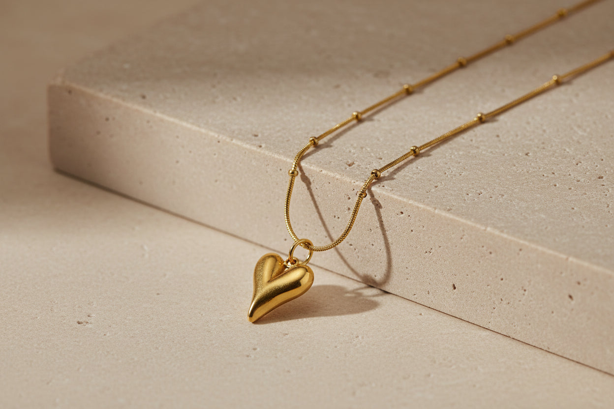 Golden Heart Bead Necklace | 18k Gold Plating & Anti-Tarnish