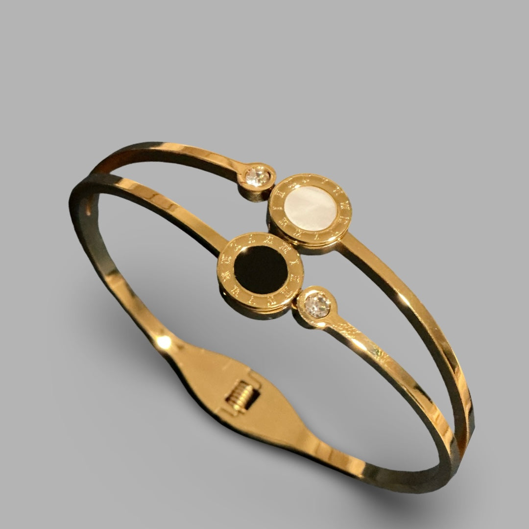 Roman Heritage Double-Rail Bangle with Onyx and Mother of Pearl