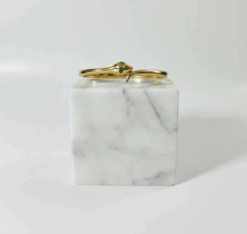 The Emerald-Eyed Snake Bangle: 18k Gold Premium Anti-Tarnish Wrap