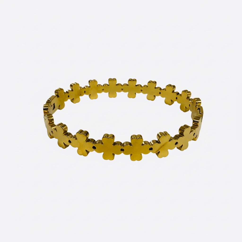 Endless Clover 18K Gold Plated Stainless Steel Linked Bangle - A Continuous Circle of Luck