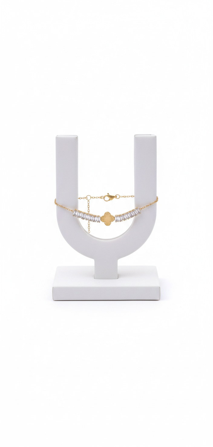 Sunburst Center & Rectangular Crystal Chain Bracelet