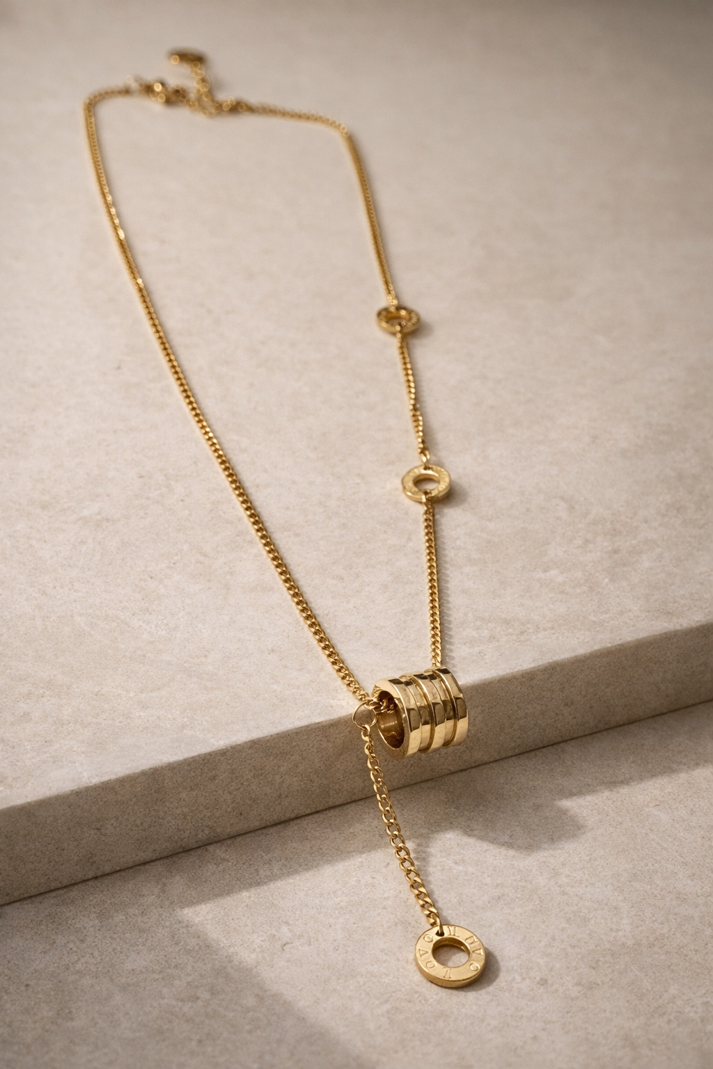 18K Gold-Plated Anti-Tarnish Barrel Drop Necklace – Minimalist Luxury Statement