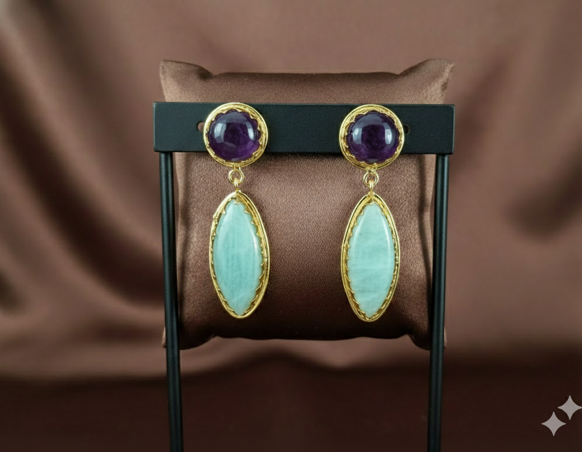 Amethyst & Amazonite Gilded Marquise Drops