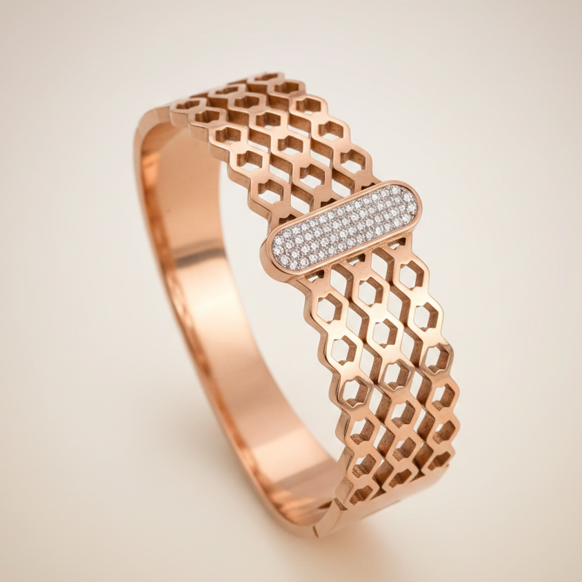The Rose Honeycomb Statement Bangle