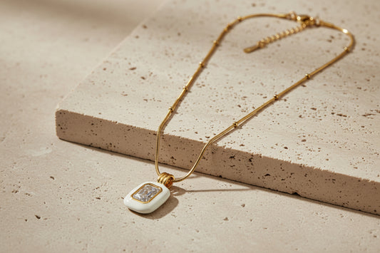 The Eternal Clarity Gilded Alabaster Pendant -Waterproof 18K Gold Plated Stainless Steel Chain with a Brilliant Crystal Inlay