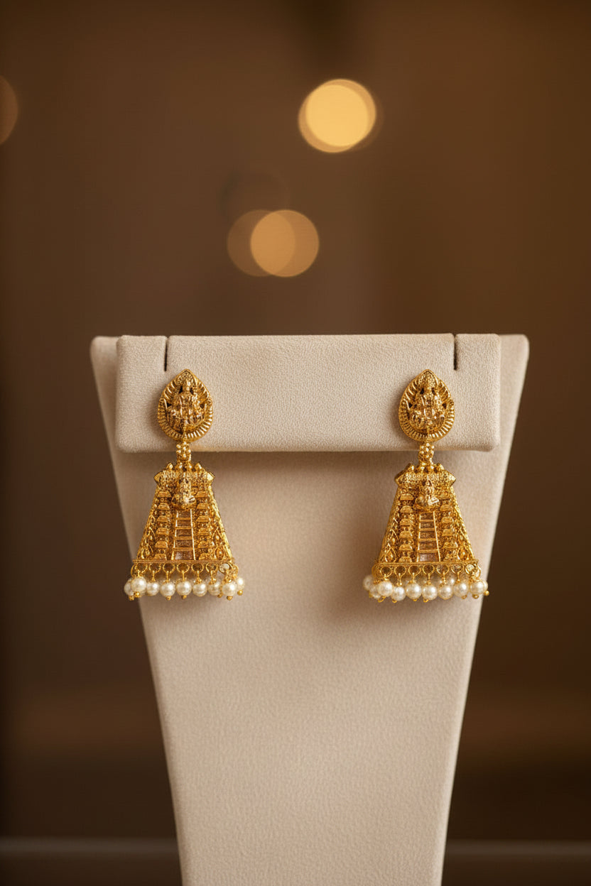 Heritage Gopuram with Divine Goddess Lakshmi Motif pearl hanging (Small)