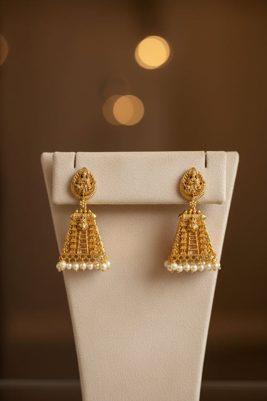 Heritage Gopuram with Divine Goddess Lakshmi Motif pearl hanging (Small)