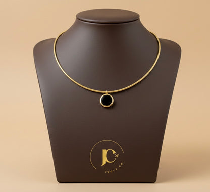 Reversible 2-in-1 Hasli Necklace: Black & White Dual-Sided Circular Pendant