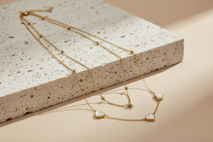 Iridescent Eternal Glow 18K Gold Plated Heart & Satellite Layering Necklace & Bracelet Set