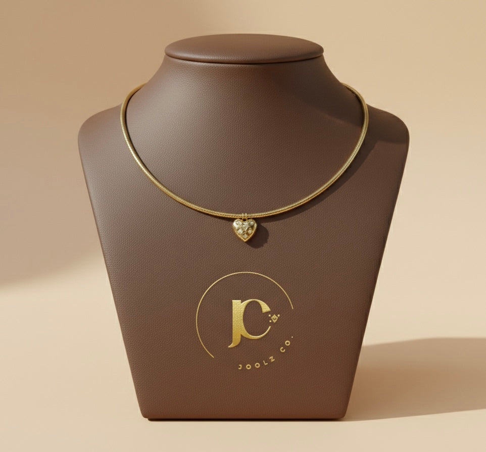 The "Shimmering Love" Hasli: Gold Torque with Pavé Heart
