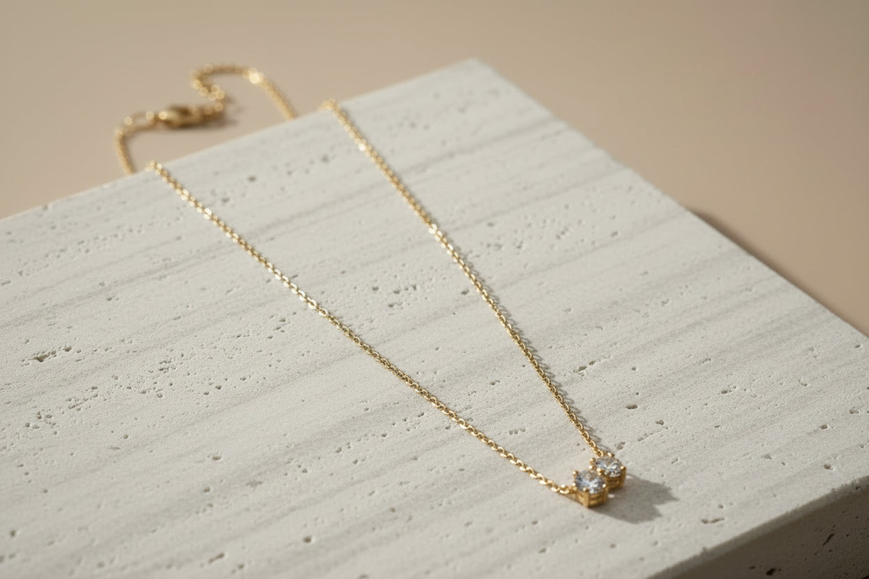 The Dainty Duo-Stone Radiant Necklace Collection -18k Gold Plated Stainless Steel