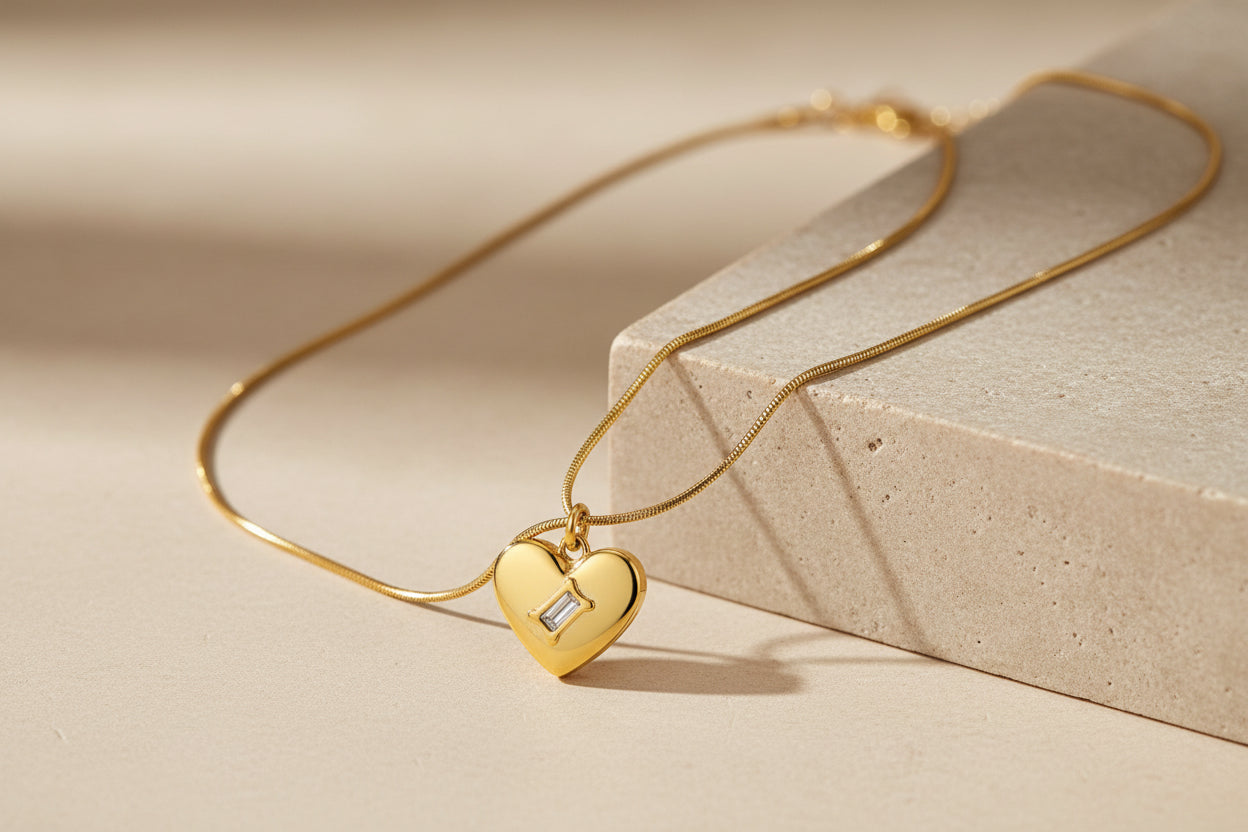 The Bold Essence: 18k Gold-Plated Sculptural Puffy Heart Necklace
