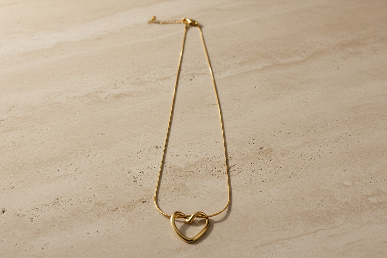 Intertwined Open Heart 18K Gold Plated Stainless Steel Necklace