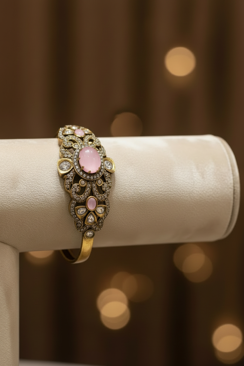 Victorian Antique Moissanite floral Kada with purple stone