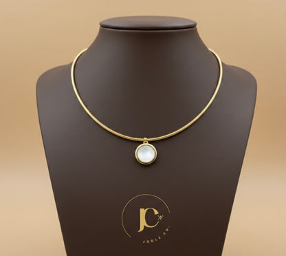 Reversible 2-in-1 Hasli Necklace: Black & White Dual-Sided Circular Pendant