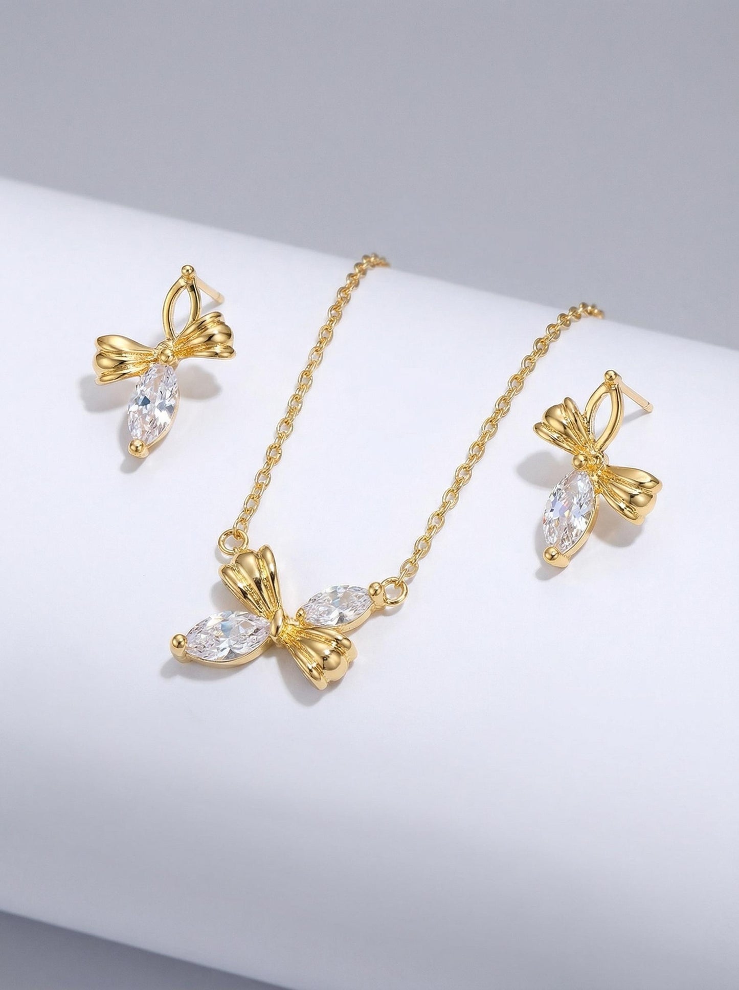 18K Gold Plated Anti-Tarnish Butterfly Set – Zirconia Stone Necklace & Stud Earrings