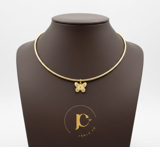 18K Gold Omega Hasli Necklace with Textured Butterfly Pendant