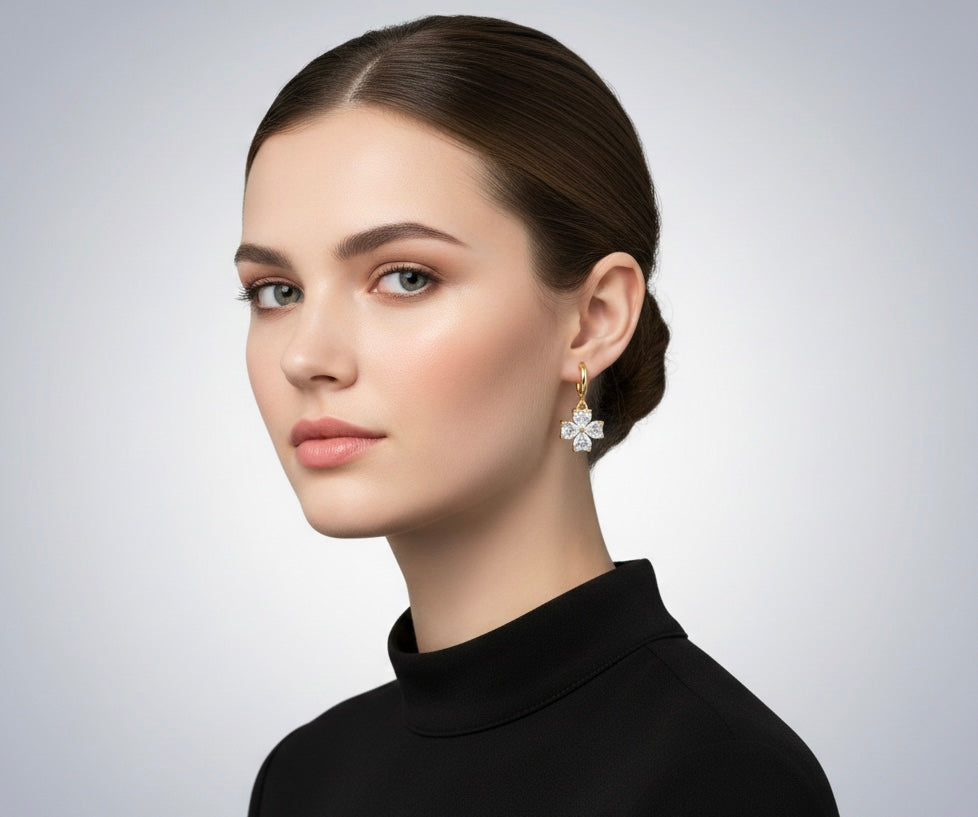 18K Gold-Plated "Everbloom" Huggie Hoops with Brilliant Crystal Flower Drops