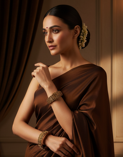 Divine Heritage: Ornate Lakshmi Goddess Antique Gold Bangle Set with Total Intricacy for Regal Elegance