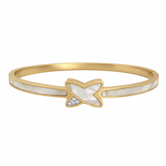 The Empress Wing: 18k Gold Plated Anti-Tarnish Iridescent Mother-of-Pearl Butterfly Bangle