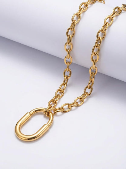 Modern Gold Lock Pendant Link Chain Necklace - Adjustable