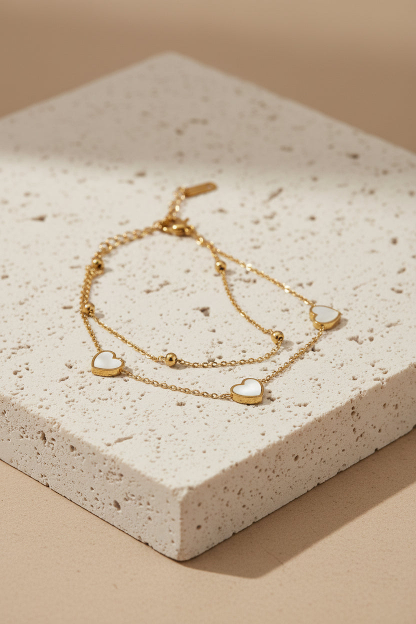 Iridescent Eternal Glow 18K Gold Plated Heart & Satellite Layering Necklace & Bracelet Set