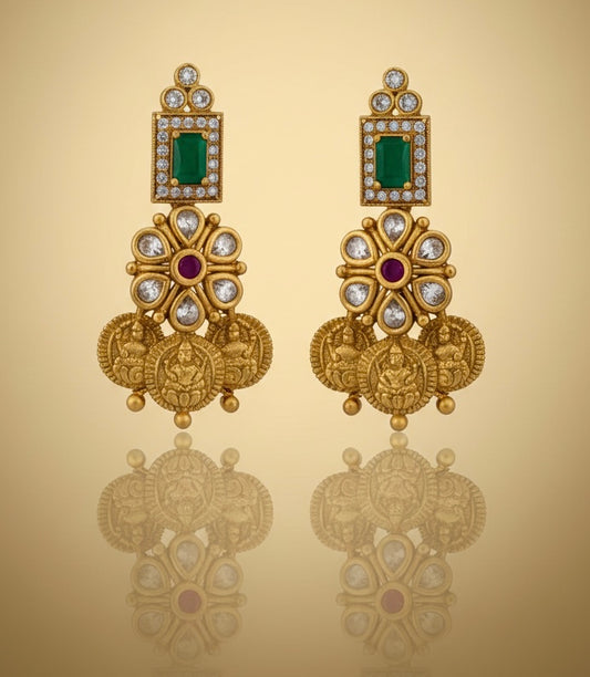Heritage Coin Drop Earrings with Emerald Emerald-Cut Studs