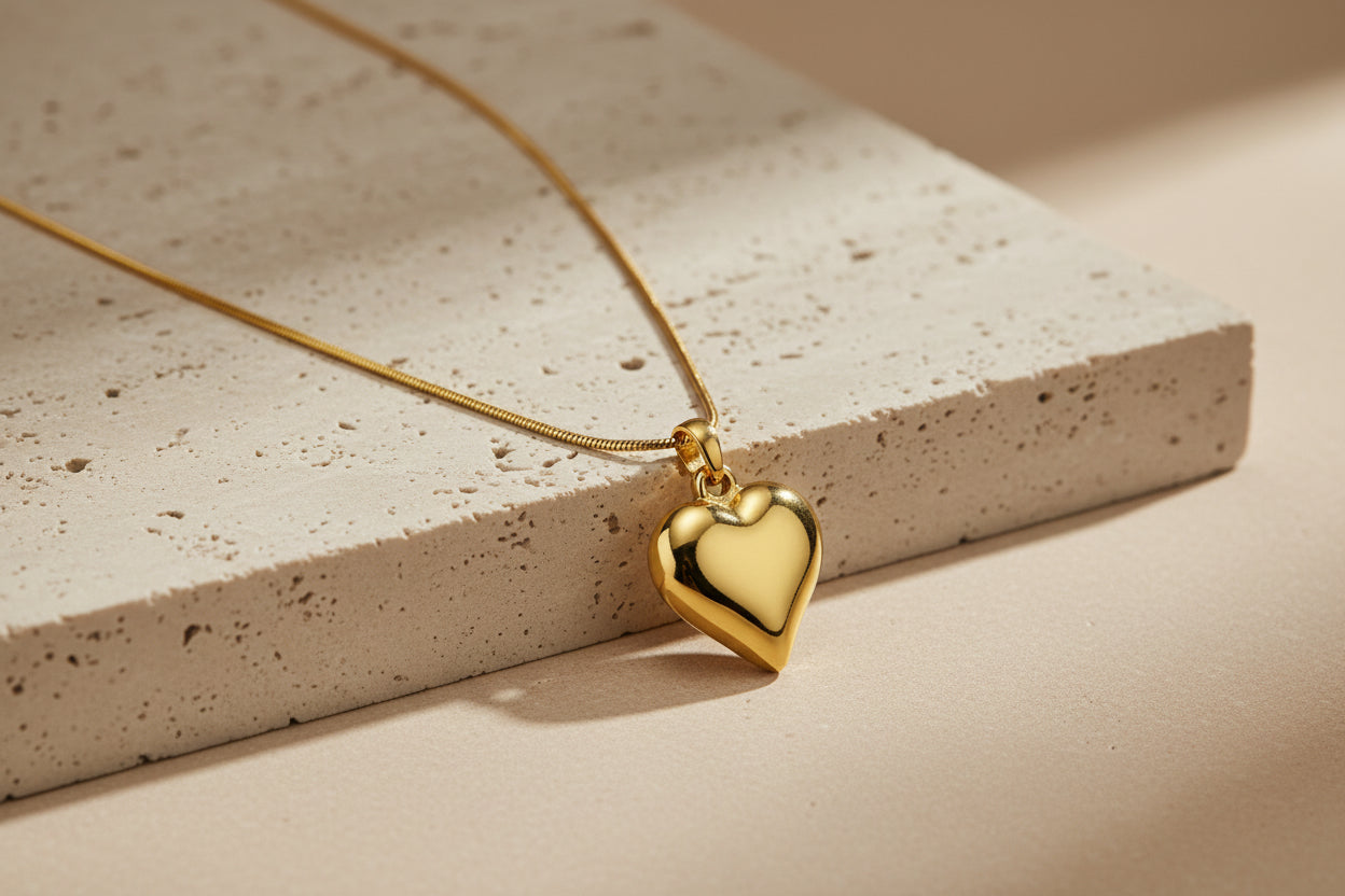The Bold Essence: 18k Gold-Plated Sculptural Puffy Heart Necklace
