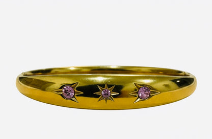 Pink Starburst Dome Bangle in 18K Gold-Plated Anti-Tarnish Stainless Steel