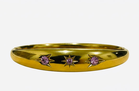 Pink Starburst Dome Bangle in 18K Gold-Plated Anti-Tarnish Stainless Steel