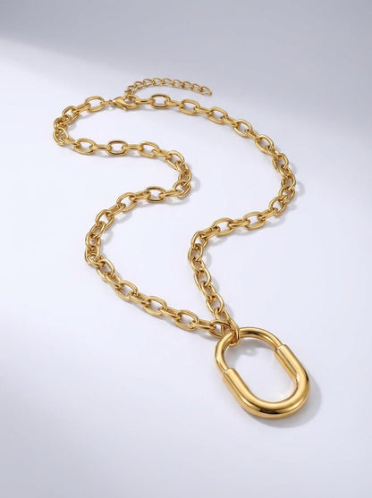 Modern Gold Lock Pendant Link Chain Necklace - Adjustable