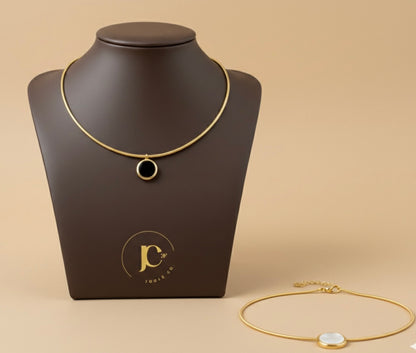Reversible 2-in-1 Hasli Necklace: Black & White Dual-Sided Circular Pendant