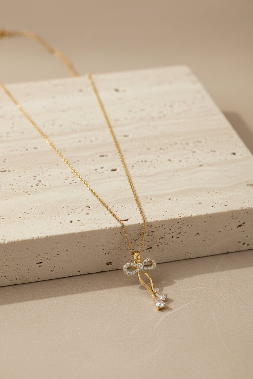 Ethereal Sakura Sparkle Necklace collections : 18K Gold Plated with Marquise Crystals