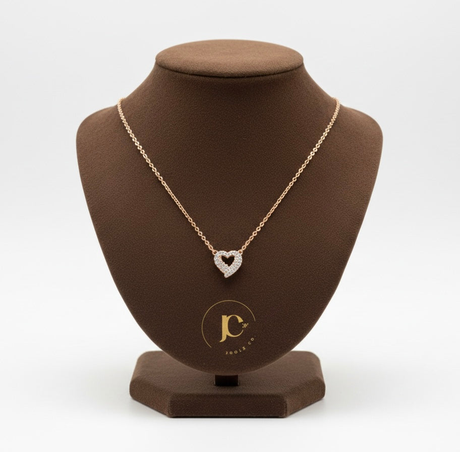 Rose Gold Crystal-Encrusted Open Heart Pendant Necklace