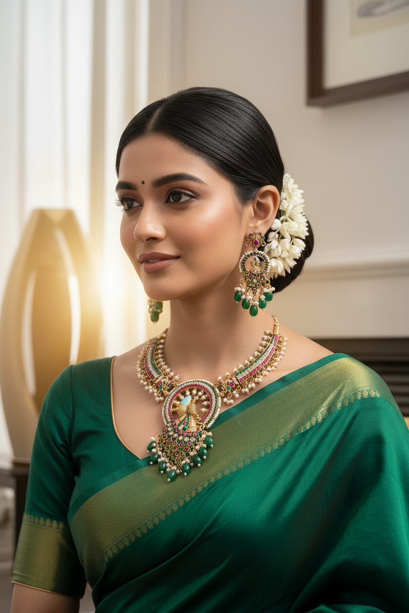 Majestic Peacock Heritage Set: Elevate Your Grandeur with Ornate Emerald and Ruby Accents