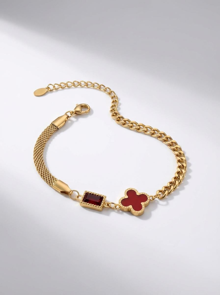 Crimson Clover Mixed-Link Bracelet – 18k Gold Plated Hybrid Chain