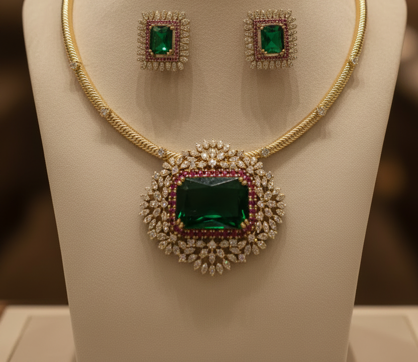 Regal Emerald Radiance: Vintage-Inspired Heirloom Kanti Set
