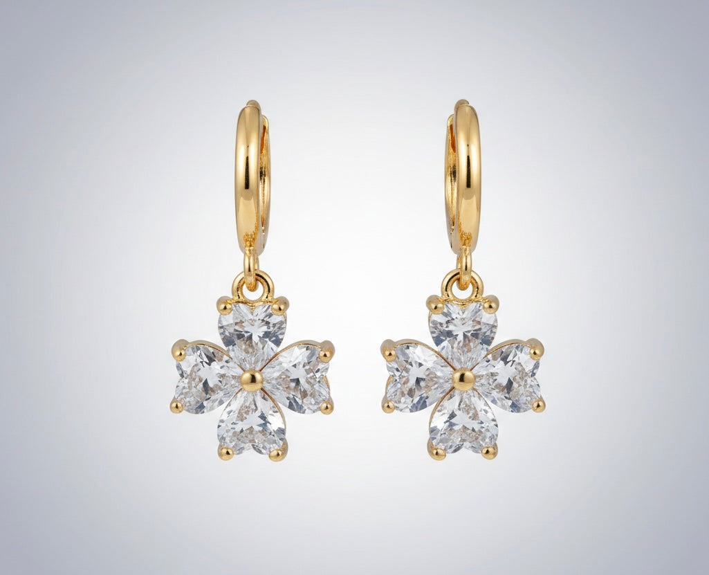 18K Gold-Plated "Everbloom" Huggie Hoops with Brilliant Crystal Flower Drops