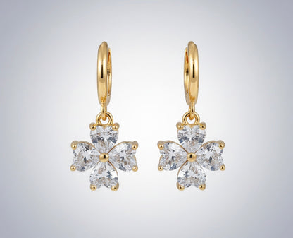 18K Gold-Plated "Everbloom" Huggie Hoops with Brilliant Crystal Flower Drops