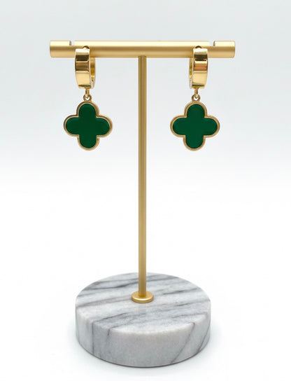 Golden Verdant Clover 18K Gold-Plated Huggie Drops