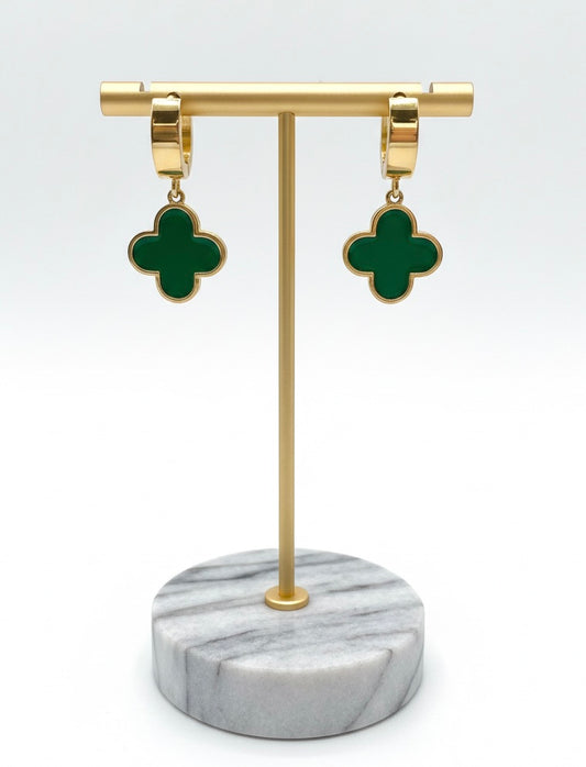 Golden Verdant Clover 18K Gold-Plated Huggie Drops