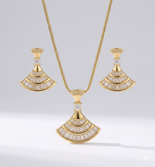 Infinite Glow Fan Ensemble: Anti-Tarnish 18k Gold & Baguette Brilliance