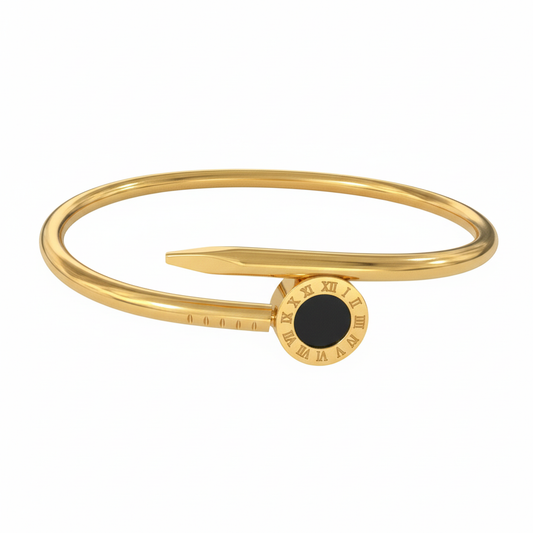 Tempus Fugit 18K Gold Plated Clockface Nail Cuff Bangle - An Intricate Take on Industrial Style