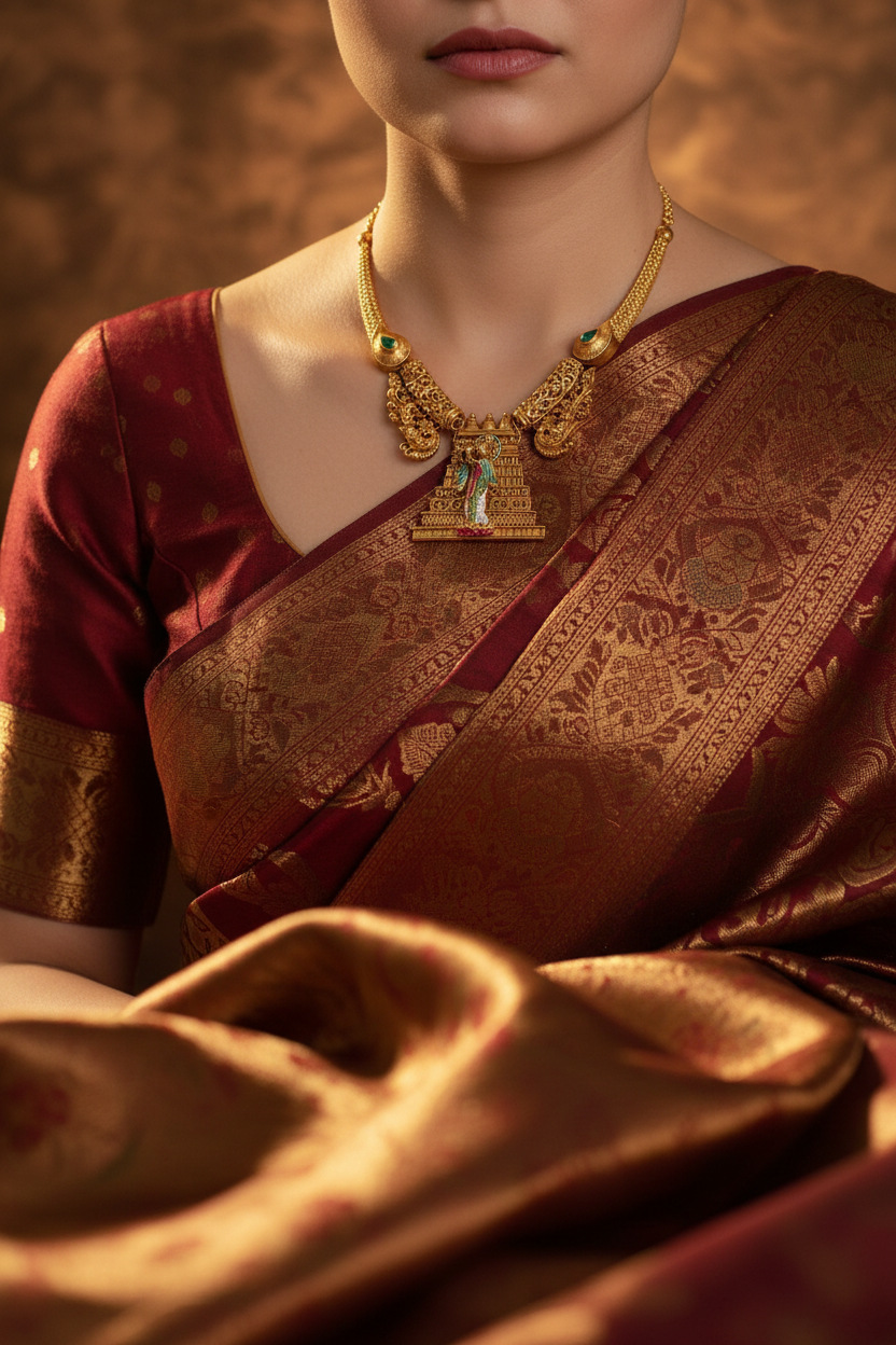 Divine Heritage: Antique Gold Temple Necklace Set with Hand-Painted Krishna Motif