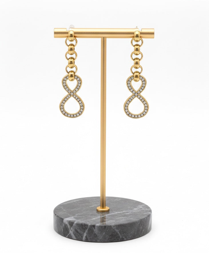 Triple Link Crystal Infinity Drop Earrings | 18K Gold-Plated